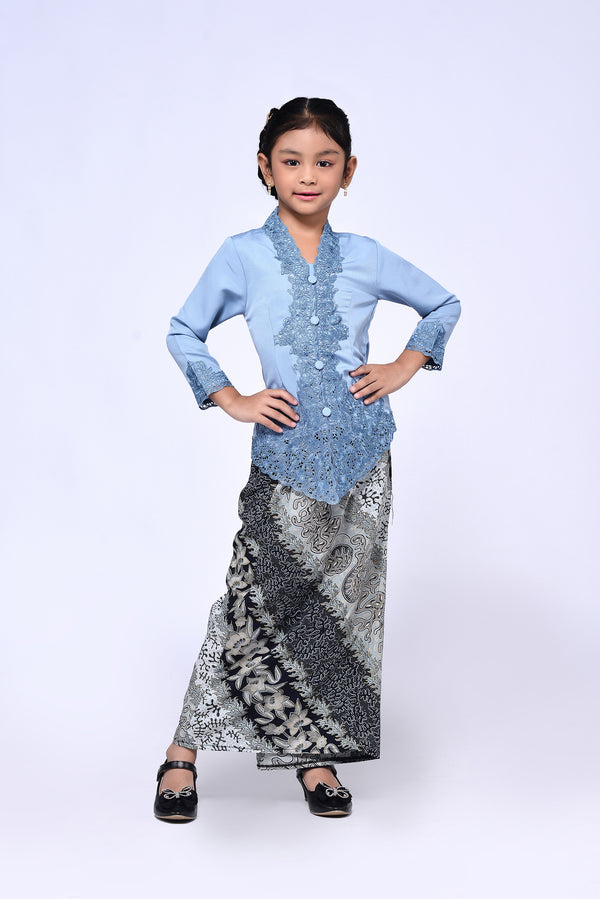 BUDAK KEBAYA SULAM PLAIN 3.0 (SET) - ASH BLUE