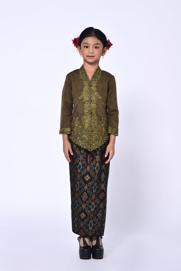 BUDAK KEBAYA SULAM PLAIN 3.0 (SET) - OLIVE