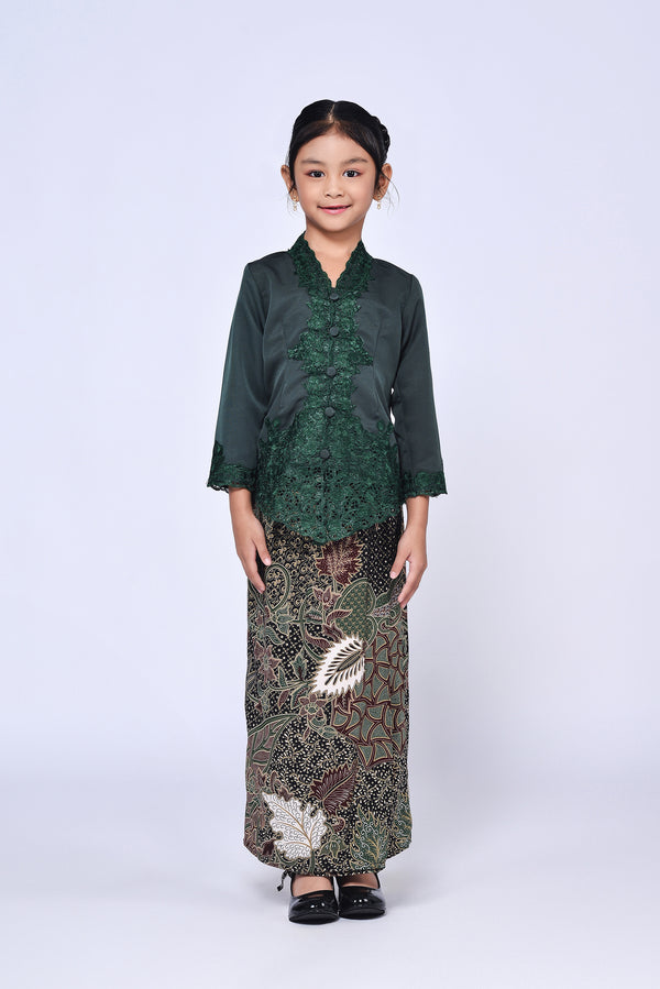 BUDAK KEBAYA SULAM PLAIN 3.0 (SET) - EMERALD GREEN