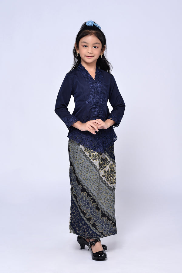 BUDAK KEBAYA SULAM PLAIN 3.0 (SET) - NAVY BLUE